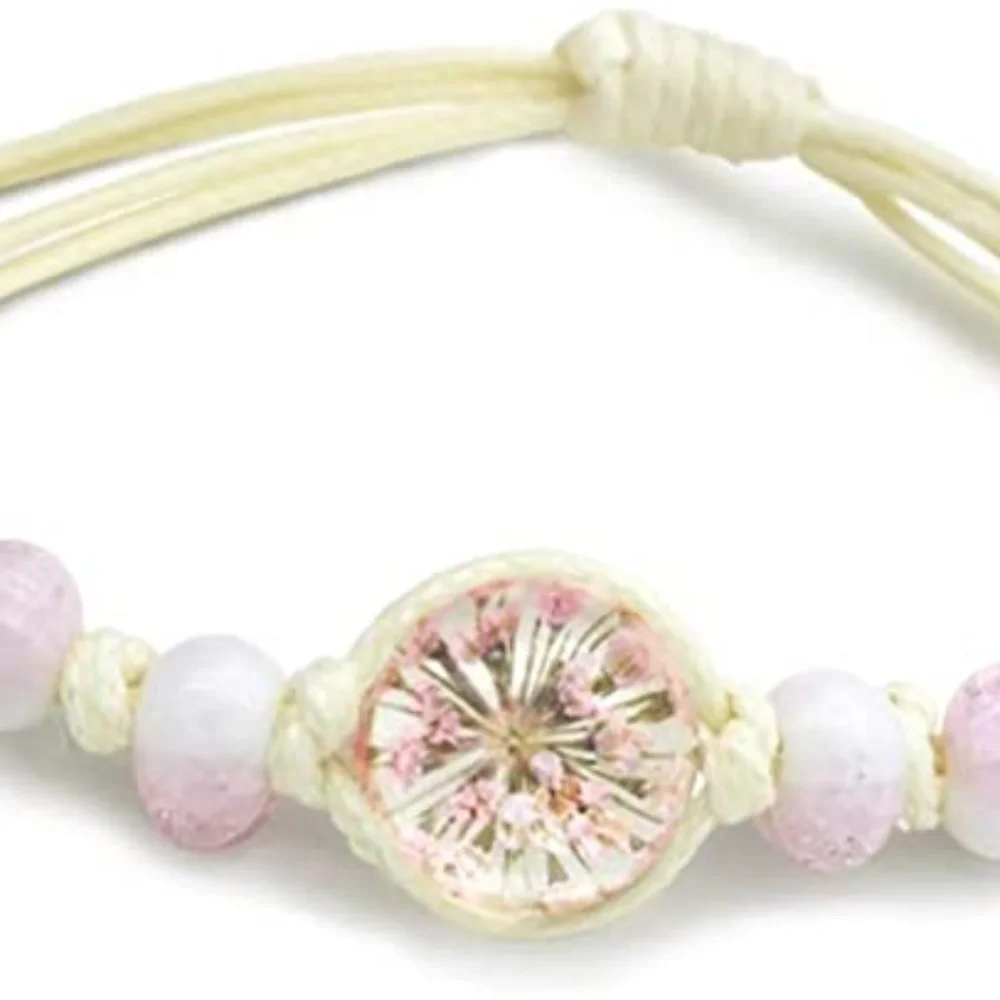 Encapsulated Dried Flower Charm Handmade Adjustable Bracelet