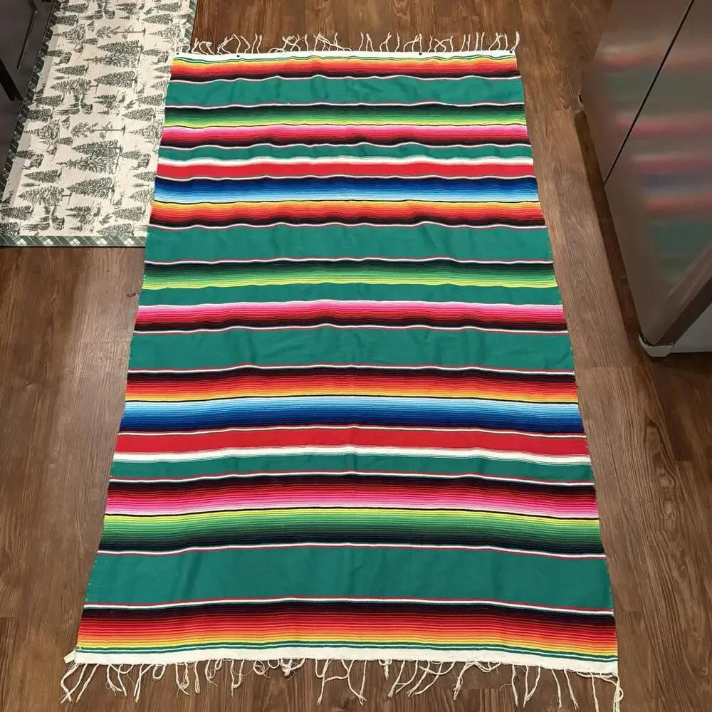 NWOT Vintage Mexican Serape‎ Saltillo Blanket Woven Stripes Southwest Wool 76x47