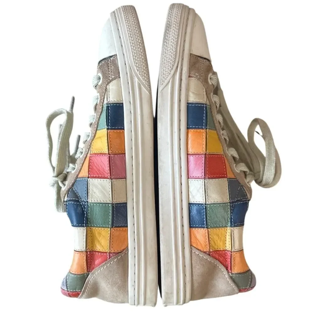 Tory Burch Patchwork Sneakers Rainbow Leather Court‎ Shoes 7