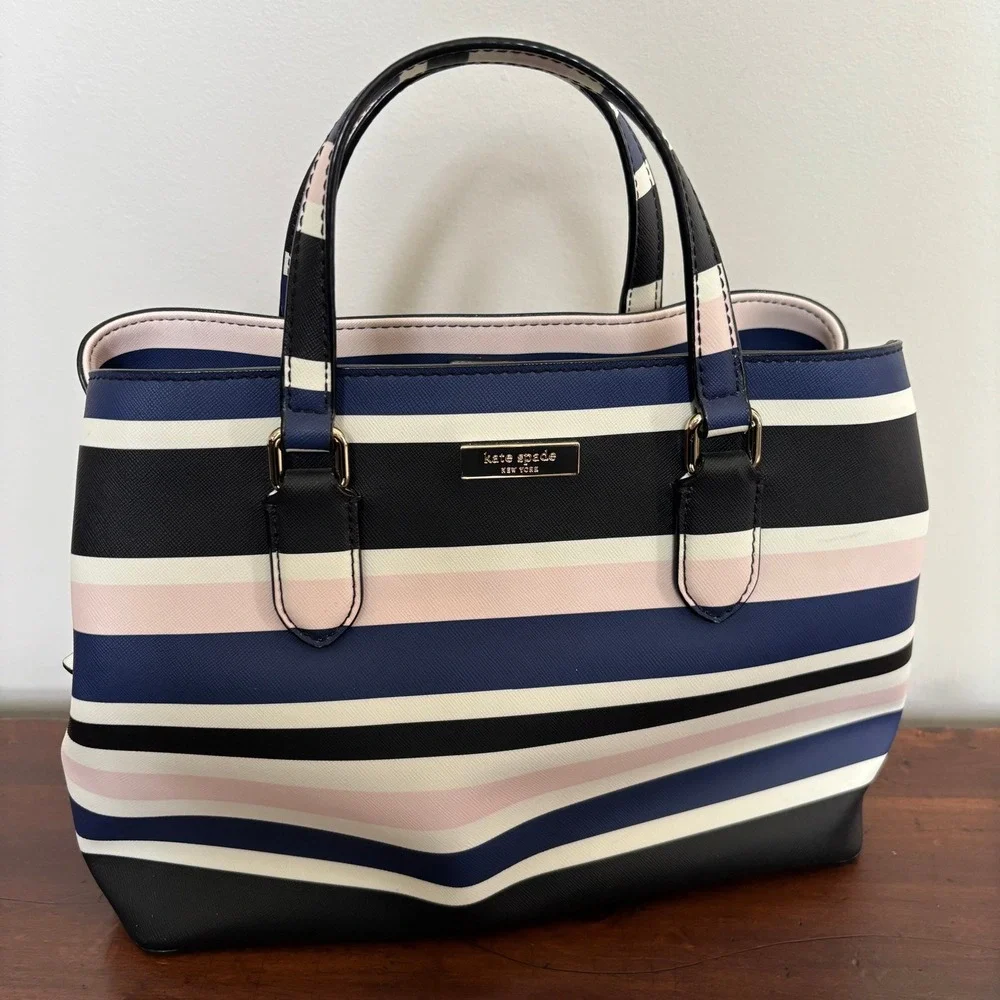 Kate Spade Evangeline Laurel Way Cruise Stripe Satchel Bag Navy Pink Black