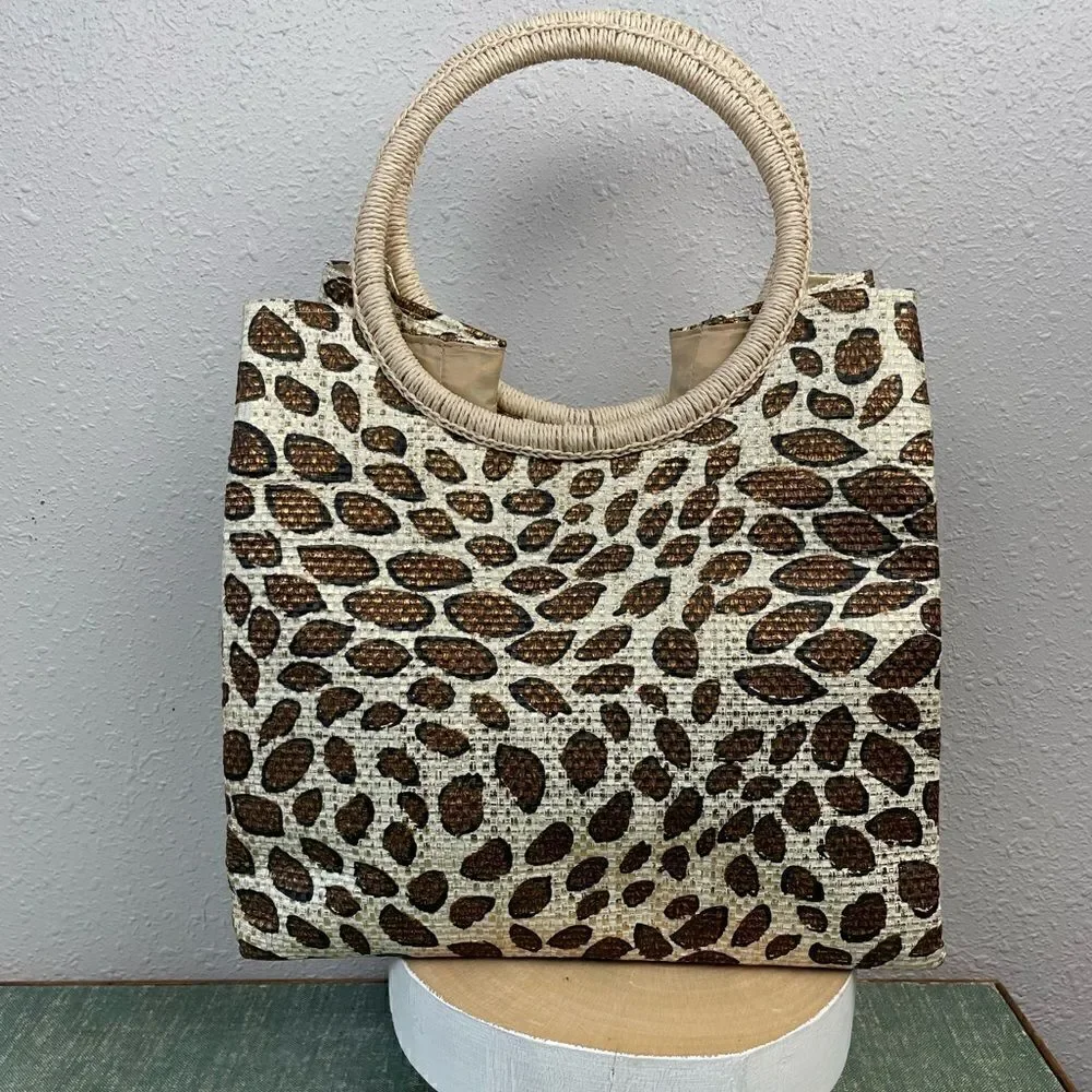Leopard Print Woven Paper Tote EUC