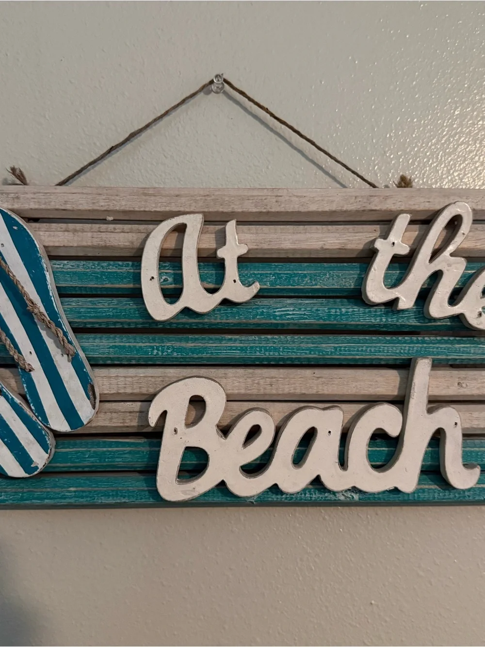 Beach Wall Sign with Teal Stripes
