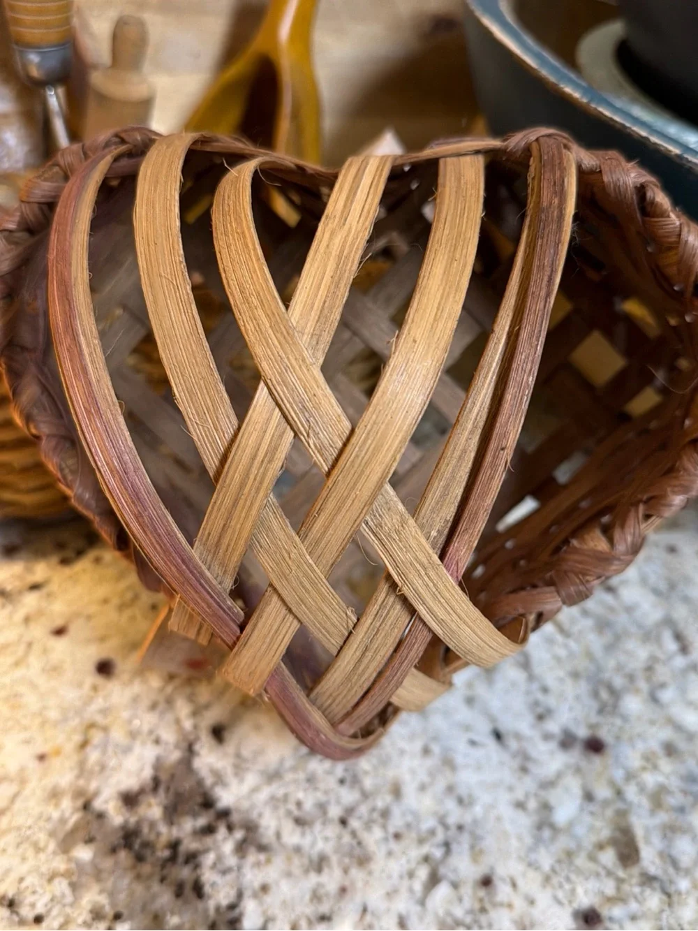 Vintage Heart - Hand- Woven Basket Rustic Boho Farmhouse Cottagecore Signed