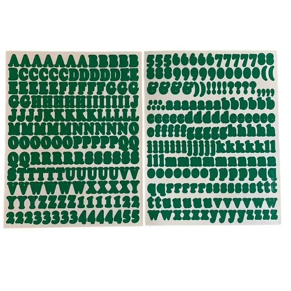 Stickers Letters Alphabet Upper Lower Case Numbers Symbols 2 Sheets Green