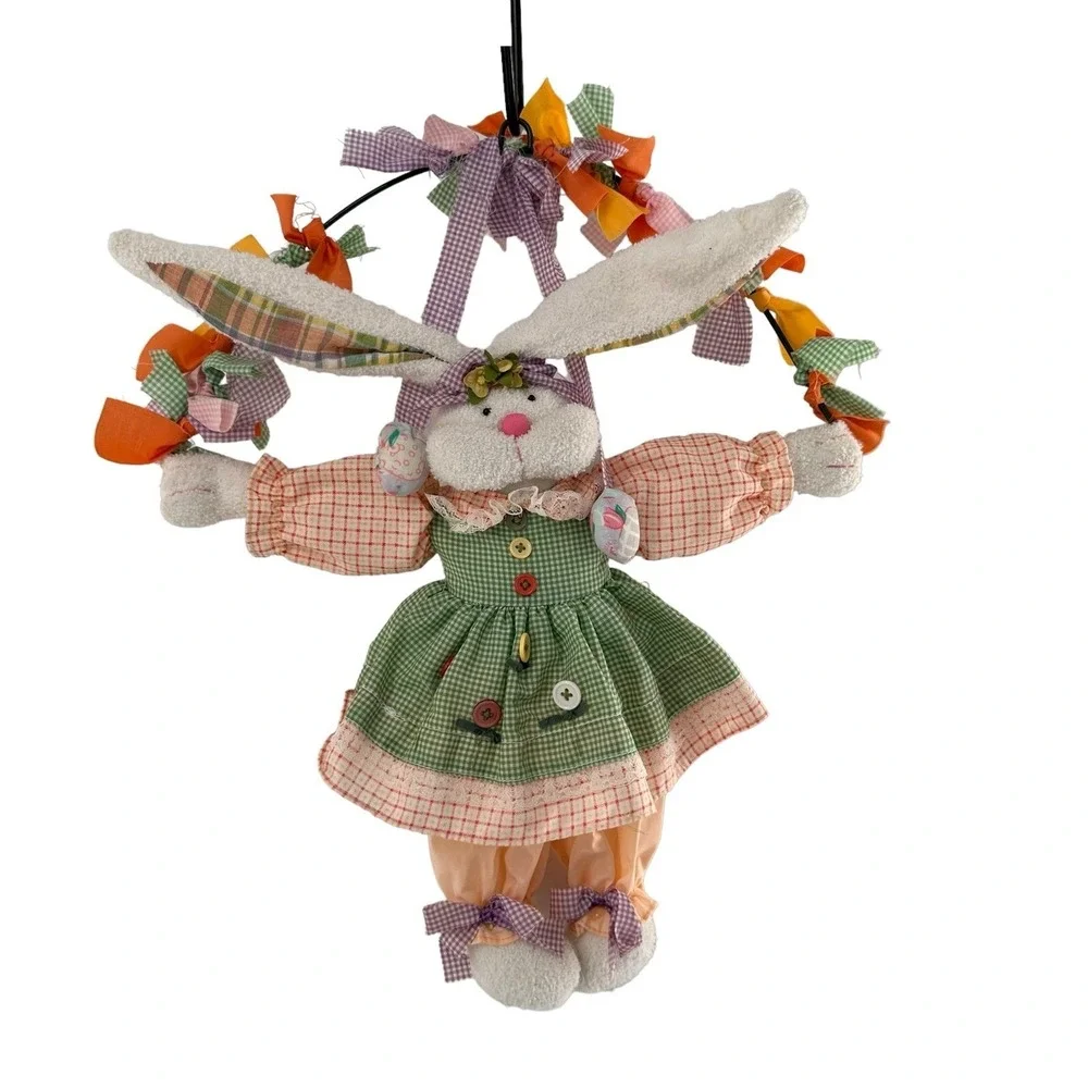 Vintage Plush‎ Easter Bunny Rabbit Spring Door Wreath Wall Hanging Decor 18
