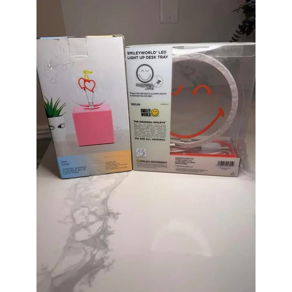 Lot of 2 Teen Home cherry shaped + Yoobi LED light up desk tray, NIB