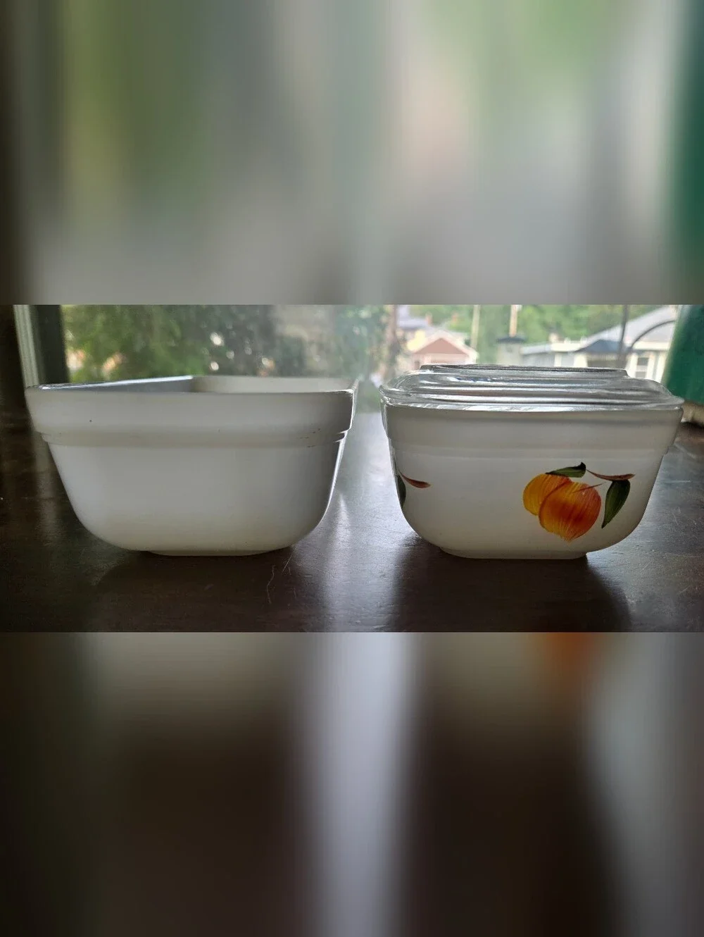 Set of 2 Vintage Fire King Ovenware Dishes Gay Fad Fruit Design w/ Lid
