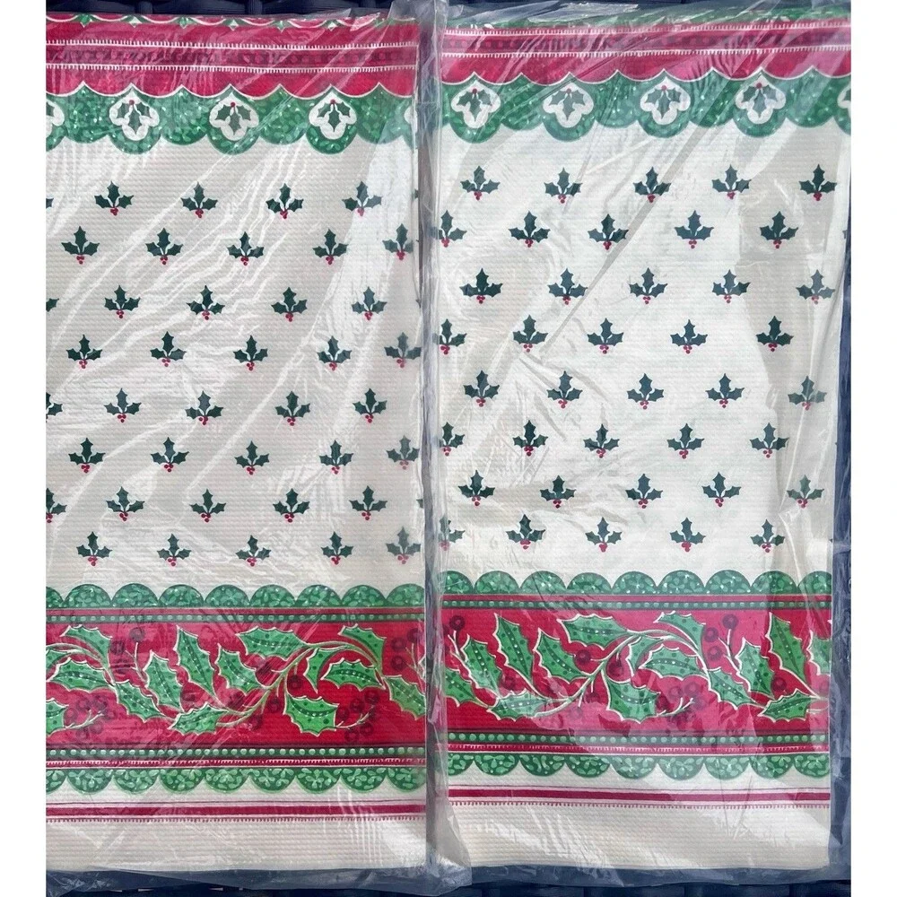 Vintage c.1988-1992 Christmas Holly Paper Table Covers Set of 2 Sealed USA