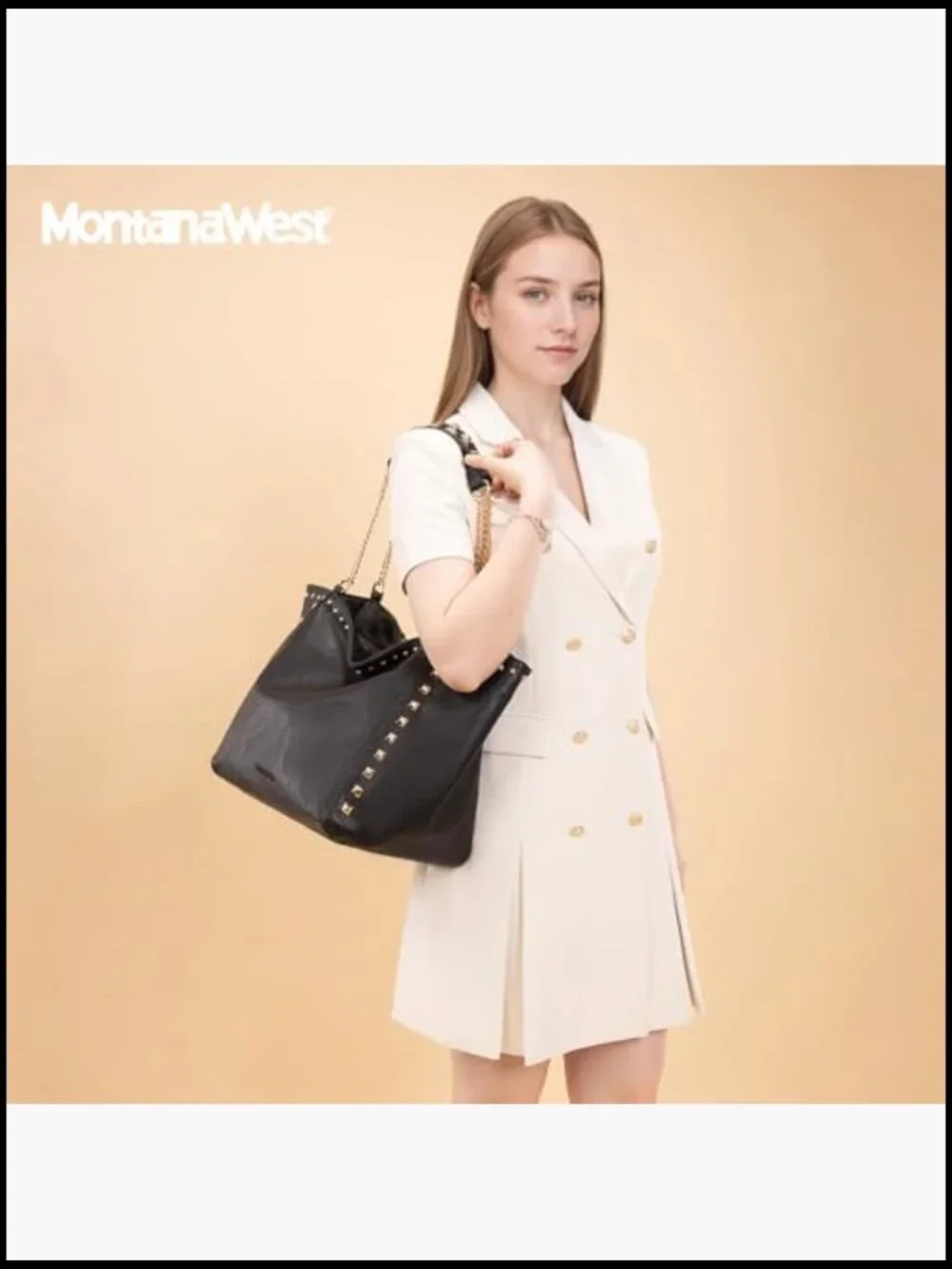 Oversized Hobo Tote Bag Studded Vegan Leather Zipper Chain Handle Shoulder Purse