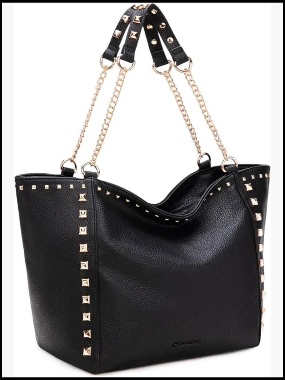 Oversized Hobo Tote Bag Studded Vegan Leather Zipper Chain Handle Shoulder Purse