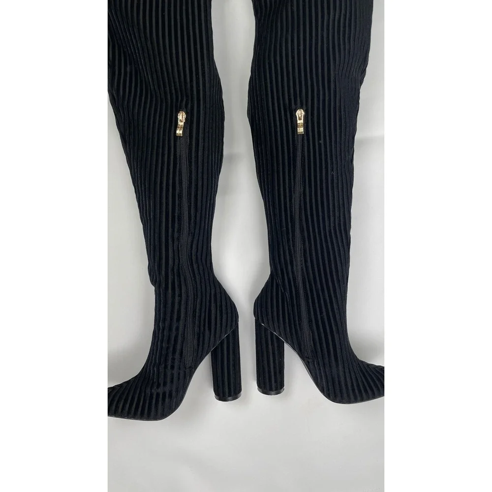 Sergio Todzi JR-022 Black Ribbed Over The Knee Block Heel Gothic Boots Womens 37