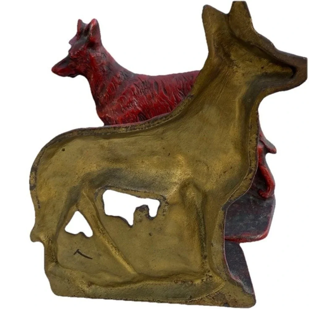 Vintage Cast Iron Bronze Red Patina German Shepherd‎ Dog Bookends Door Stops