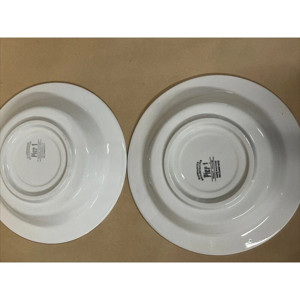 Set of  4 Pier 1 Hand Painted‎ ITALY Orange  Black Soup Bowls & Extra Big Mugs