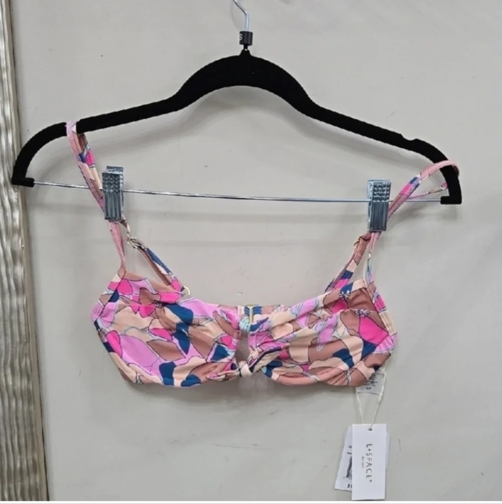 L*Space Rose Top Bikini Swim Top NWT Size Small Pink Abstract Tie Front