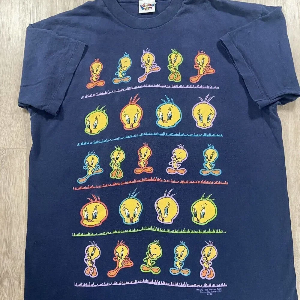Vintage 1995 Looney‎ Tunes Tweety Bird T-Shirt TV Cartoon Men’s Size XL Blue