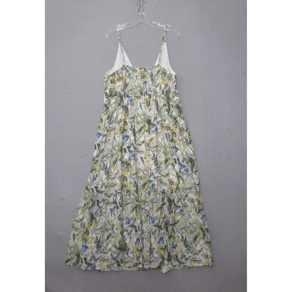 Abercrombie & Fitch Dress XLP Floral Maxi Tropical Linen Blend Smocked Boho