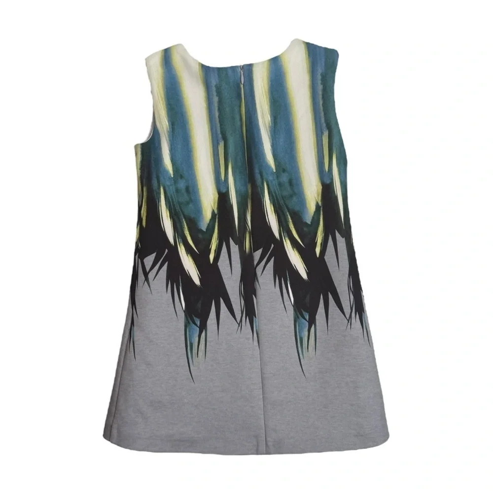 Carlucci Kids Sleeveless Feather Print Dress Girl Size 3T Gray Blue Formal Lined