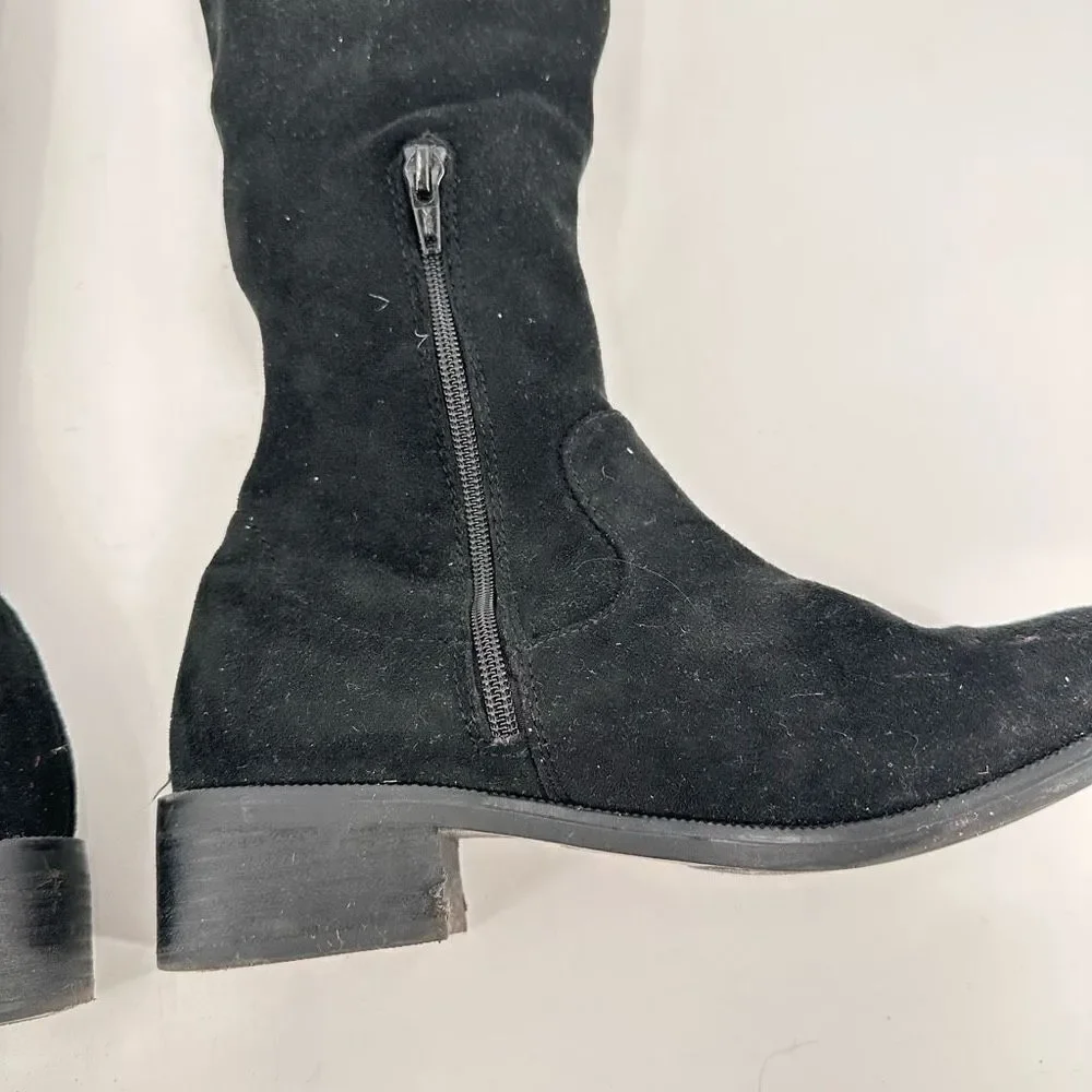 Aldo Women's Suede Flat Lace Pull On Round Toe Over The Knee Boots‎ Black Size 8