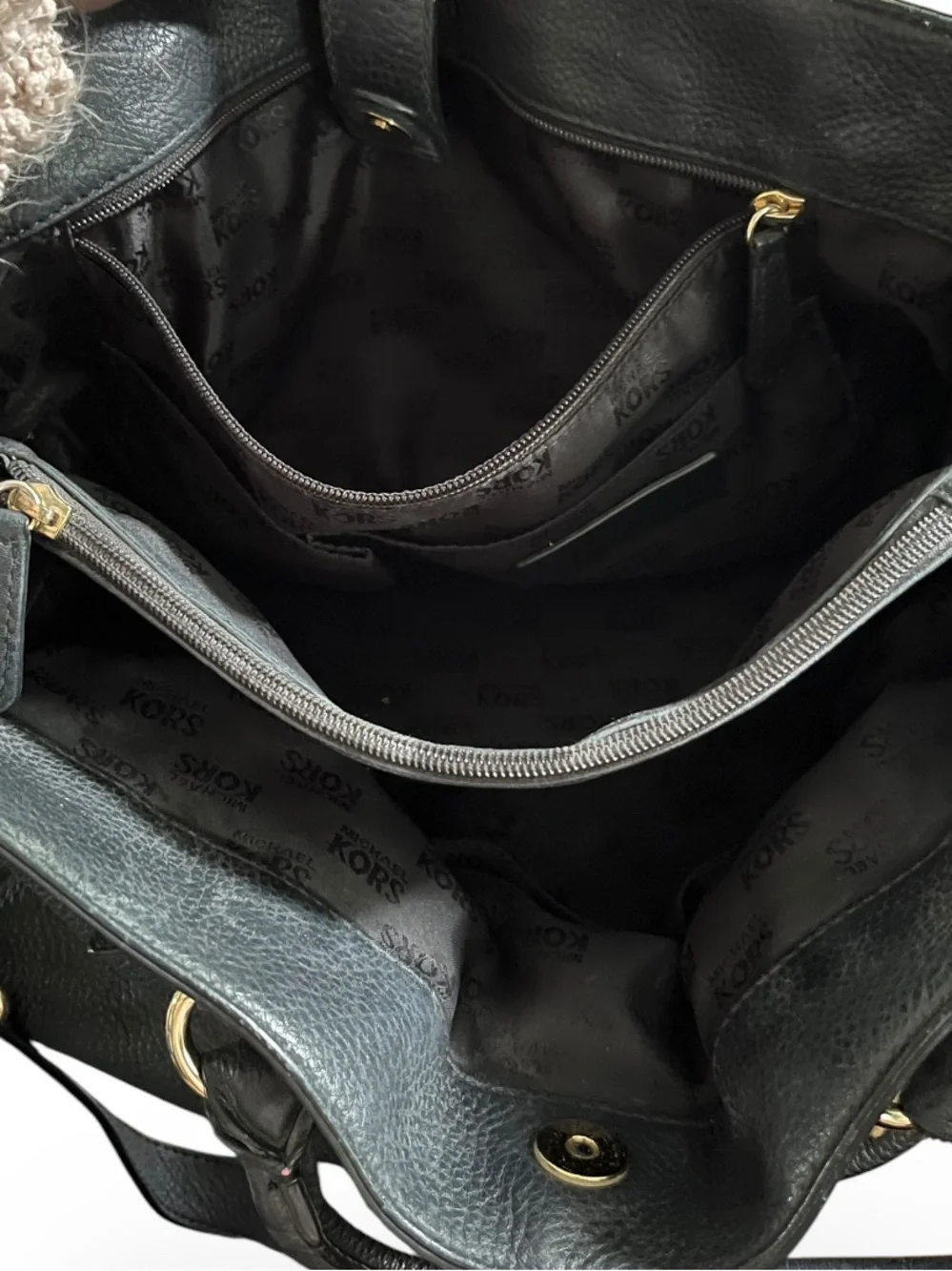 Michael Kors Black Pebbled Leather Tote with Gold Hardware