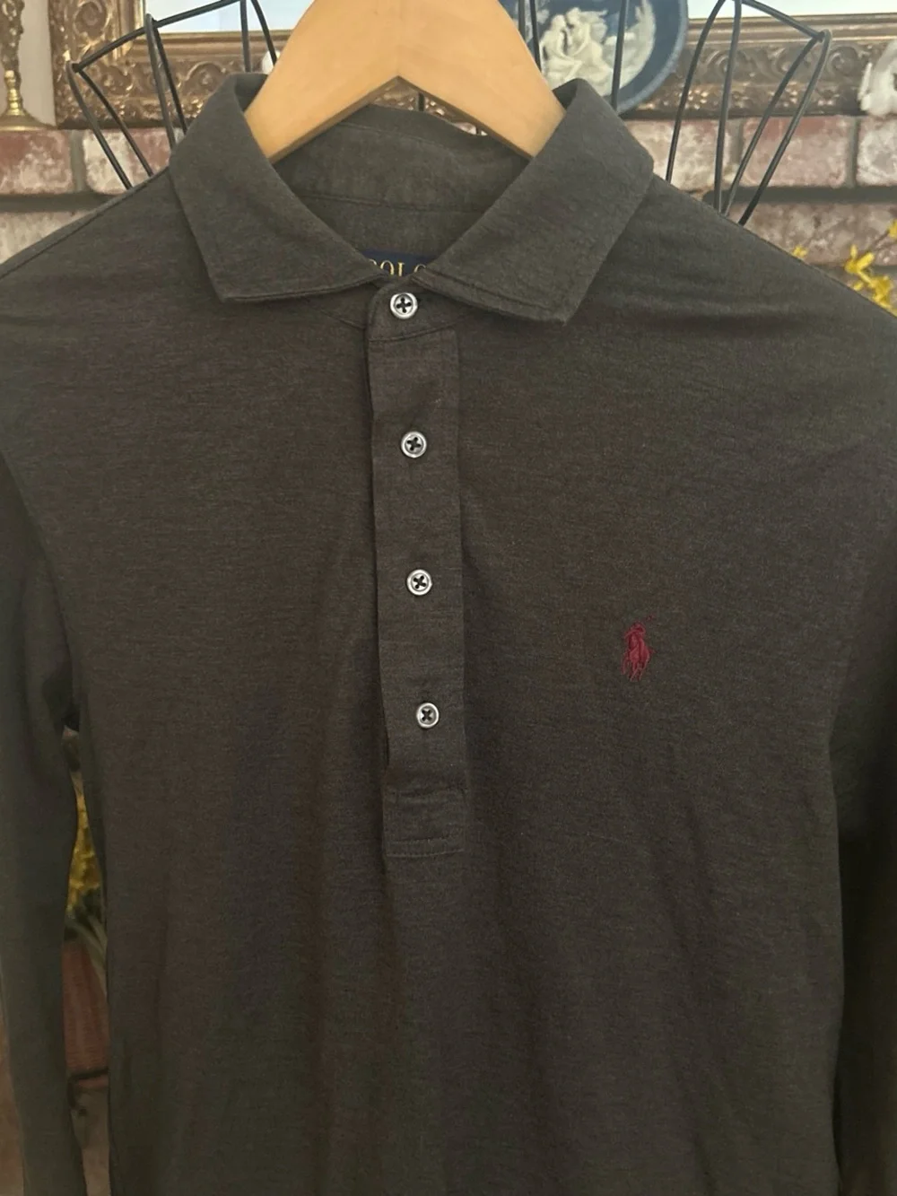 Polo Ralph Lauren Men’s Gray Classic Fit Long Sleeve Polo Shirt Sz M