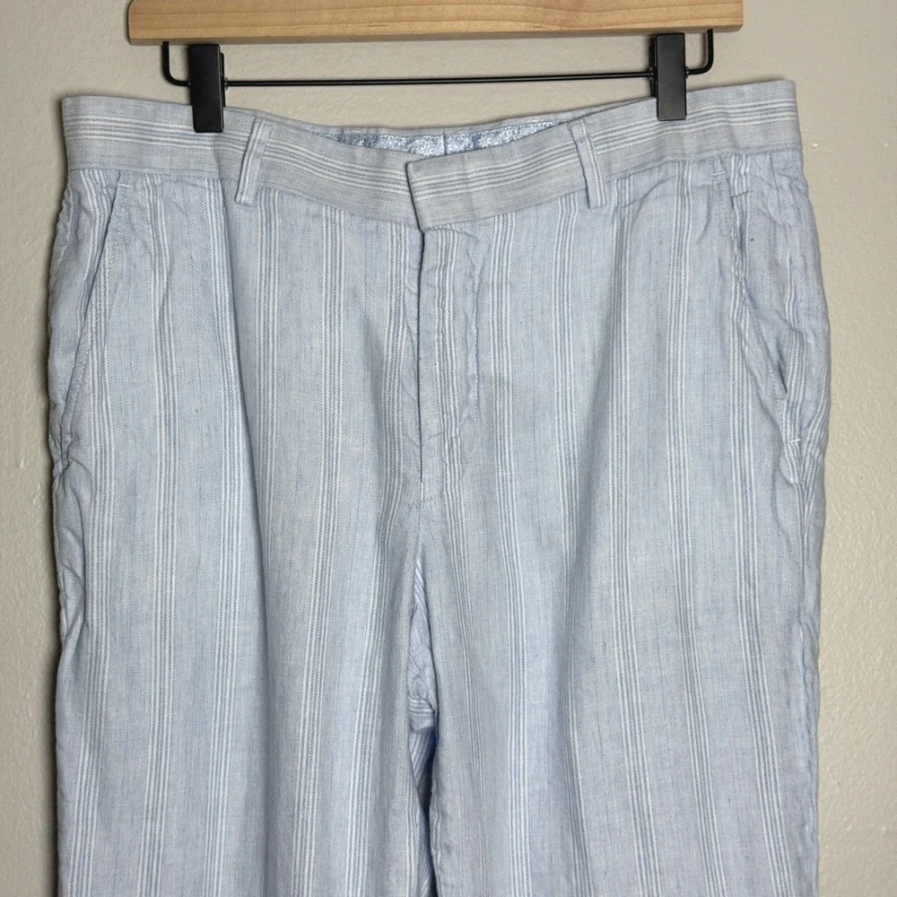 Murano Baird McNutt Irish Linen Pants Mens 34x32 Blue White Striped Alex Fit