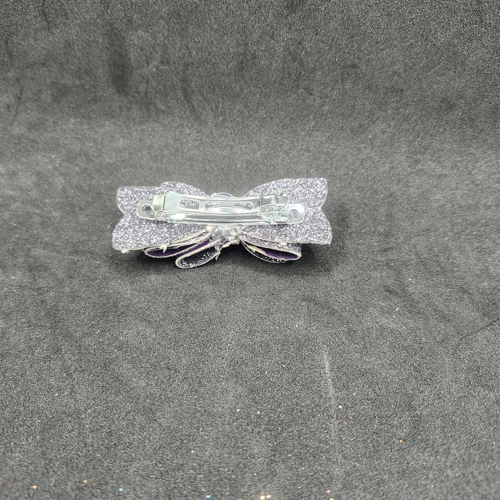 Hand Crafted Green Glitter Butterfly Hair Clip Bow Barette Faux Leather
