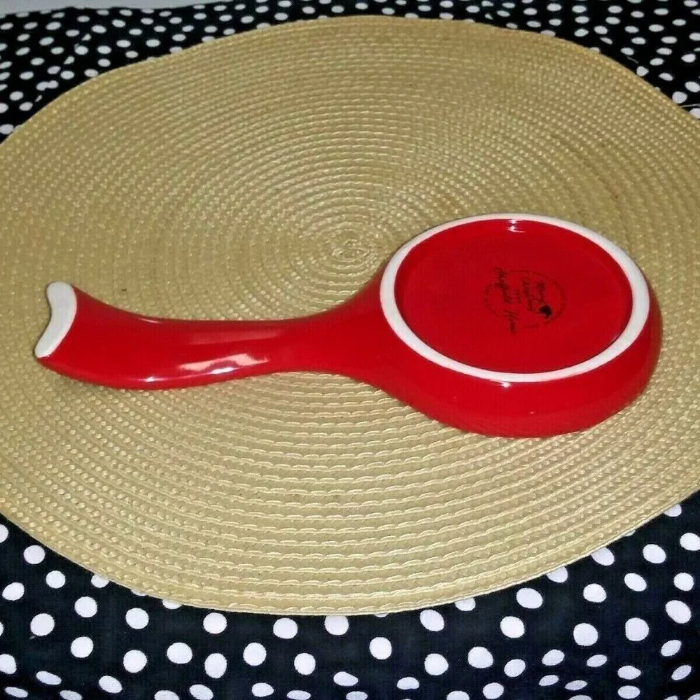 Christmas Spoon Rest Red Gold Ceramic 