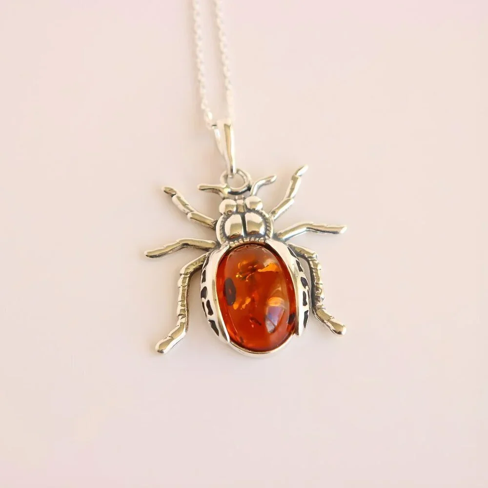 Baltic Amber Scarab Pendant Necklace (Pendant Only)