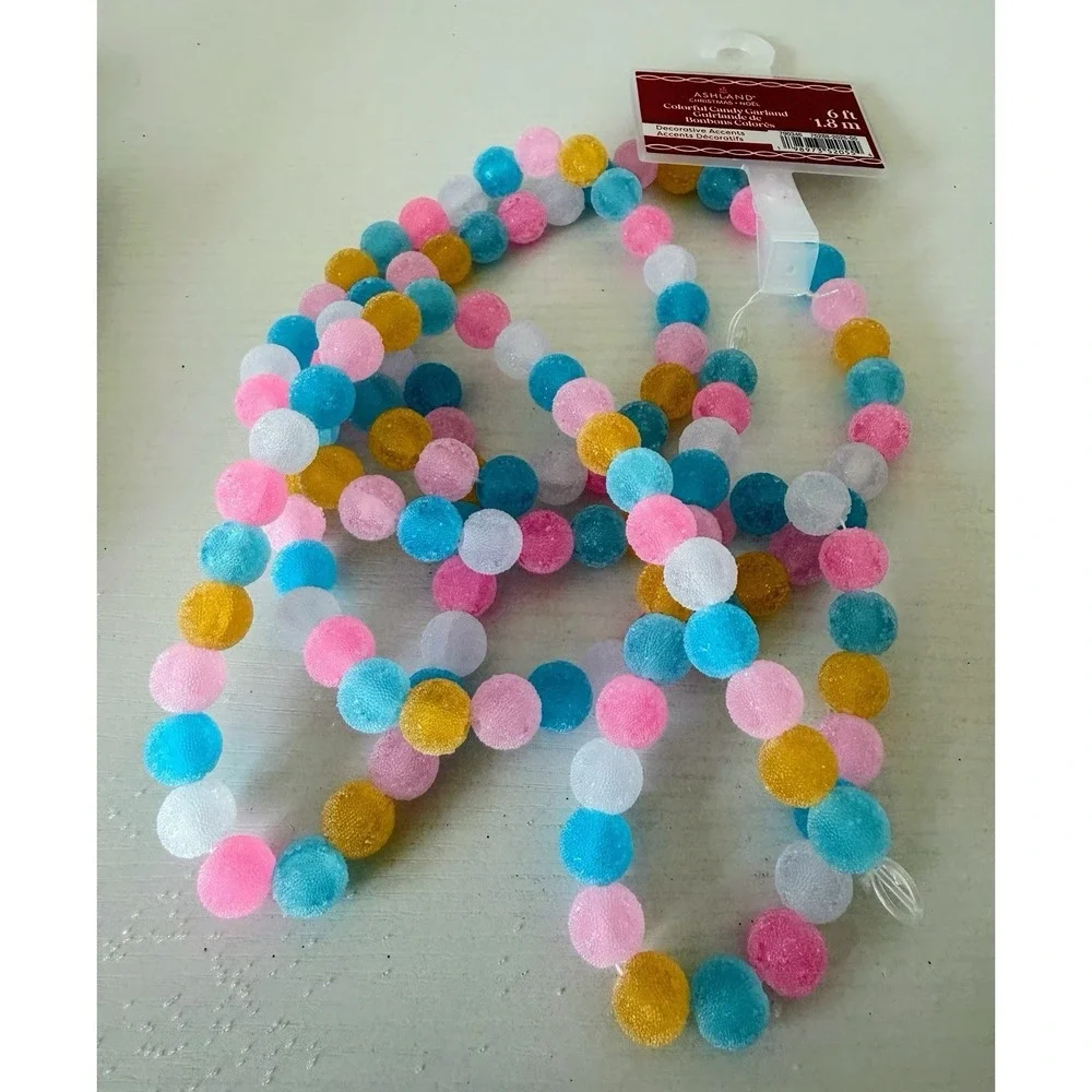 Ashland Christmas Pastel Garland Lot (4) Frosted Candies 6 Ft Each Decor Fun New