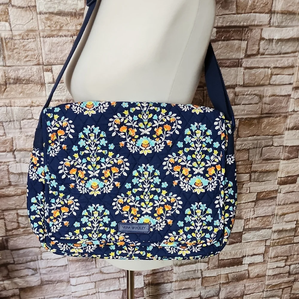 Vera Bradley Navy and Floral Crossbody  Laptop Bag
