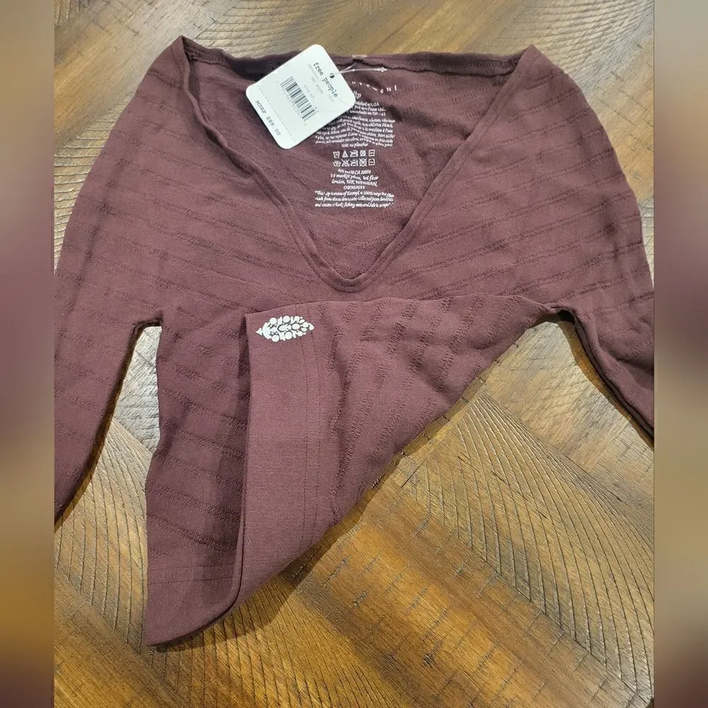 NWT! Free People Long Sleeve Crop Top Red Night Color XS