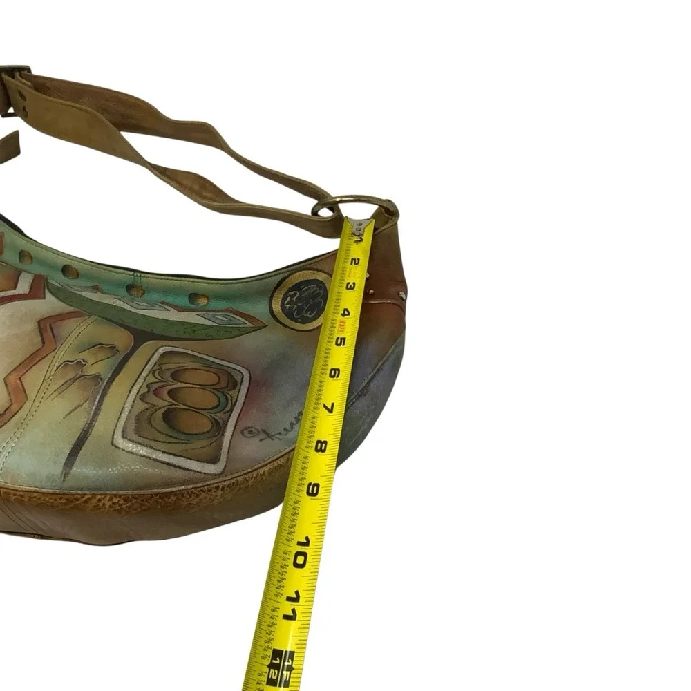 Anuschka Hand Painted Leather‎ Hobo Purse Shoulder Bag Whimsical Artsy Abstract