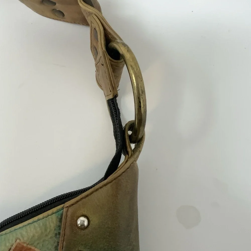 Anuschka Hand Painted Leather‎ Hobo Purse Shoulder Bag Whimsical Artsy Abstract