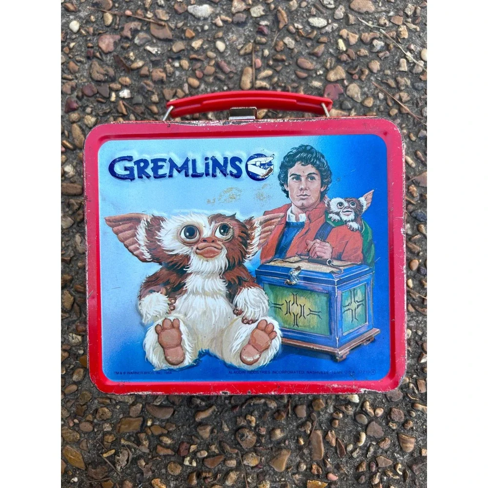 Aladdin Gremlins Metal Lunch Box 1984 Vintage Blue Red Gizmo Stripe Movie‎ Good