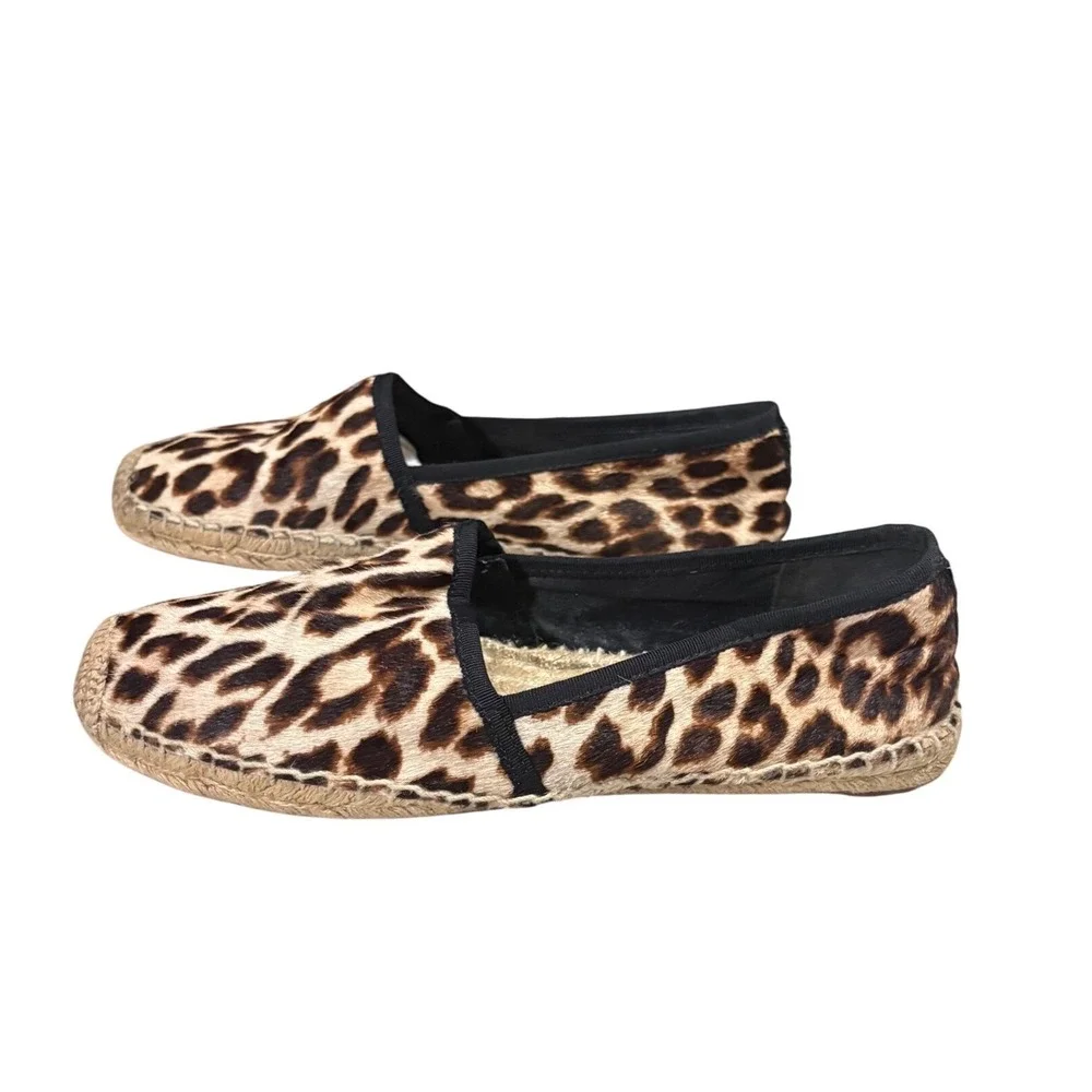 Tory Burch Elisa Espadrille Flat's Women's 9.5 Leopard Cow‎ Hair Slip On EUC