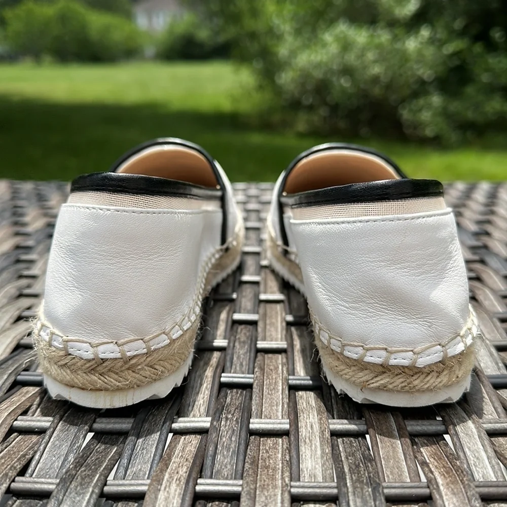 KARL LAGERFELD PARIS Alaine White/Black Nappa Leather Espadrilles