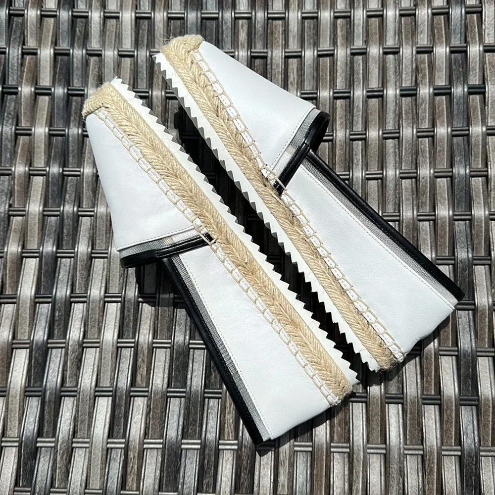 KARL LAGERFELD PARIS Alaine White/Black Nappa Leather Espadrilles