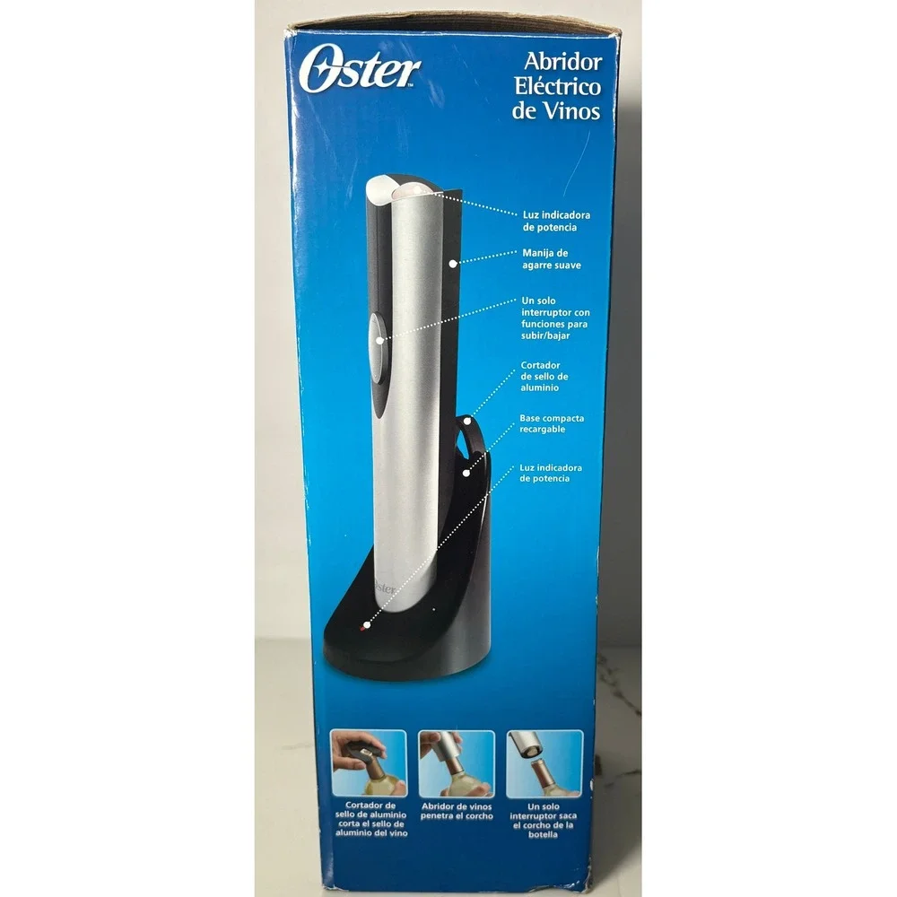 Oster Electric Wine Opener Cordless Rechargeable Silver Black 4207‎ Foil Cutter