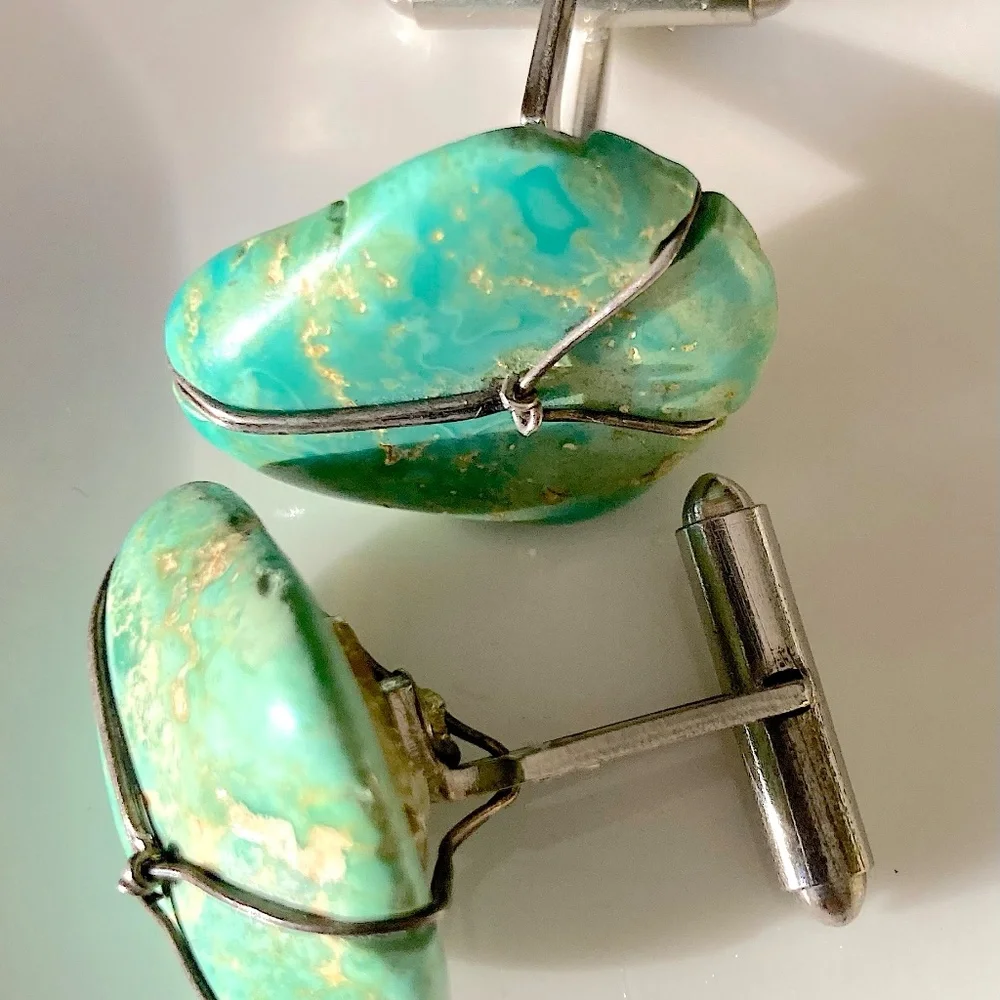 Authentic ATBC handmade turquoise cufflinks, paired with a complementary vintage