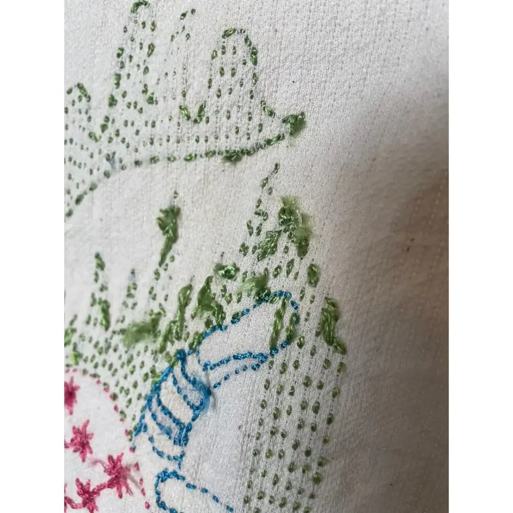 Vintage Hand Embroidered Baby Blanket Jack and Jill Nursery Rhyme Rare 60's 70's