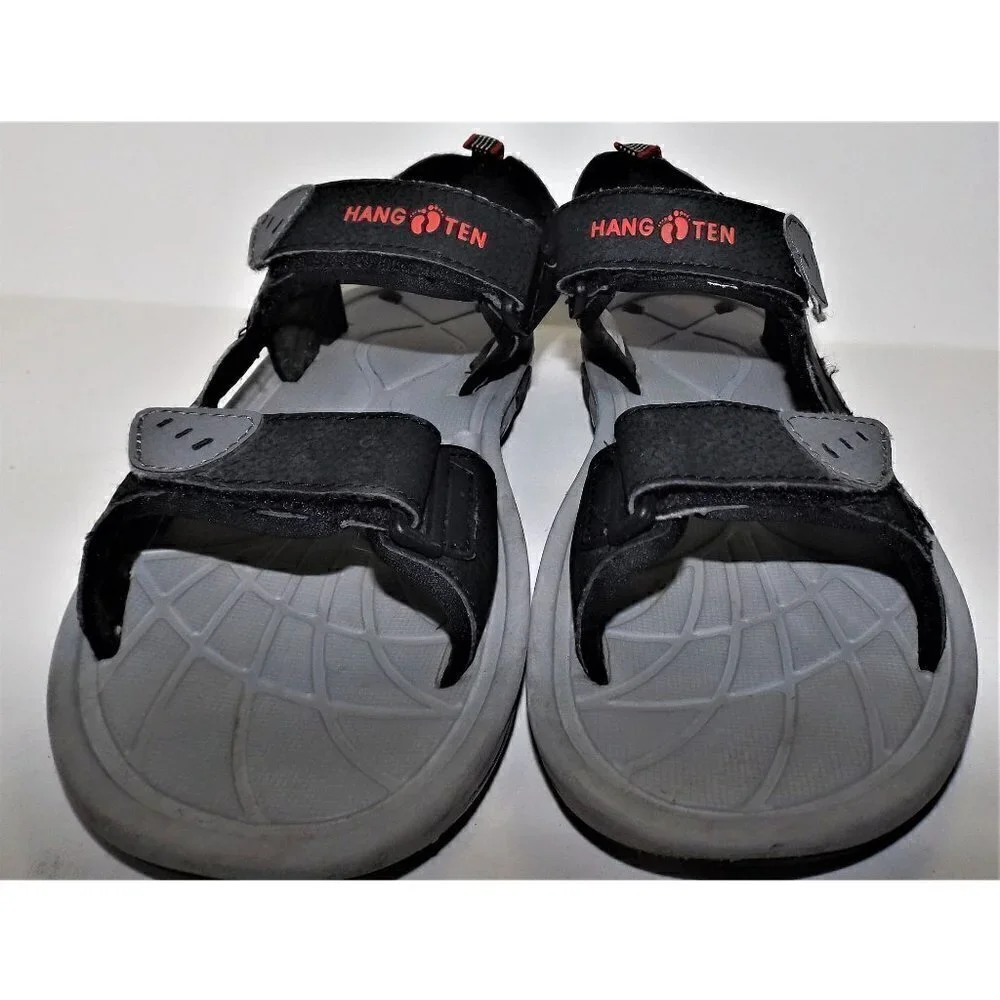 Hang Ten 8 men's black sandals fisherman shoes  hook & loop closure