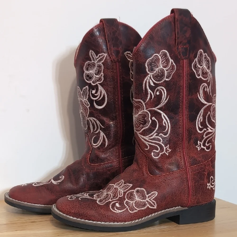 Shyanne Girls' Little Lasy Red Leather Western Boots Shoes