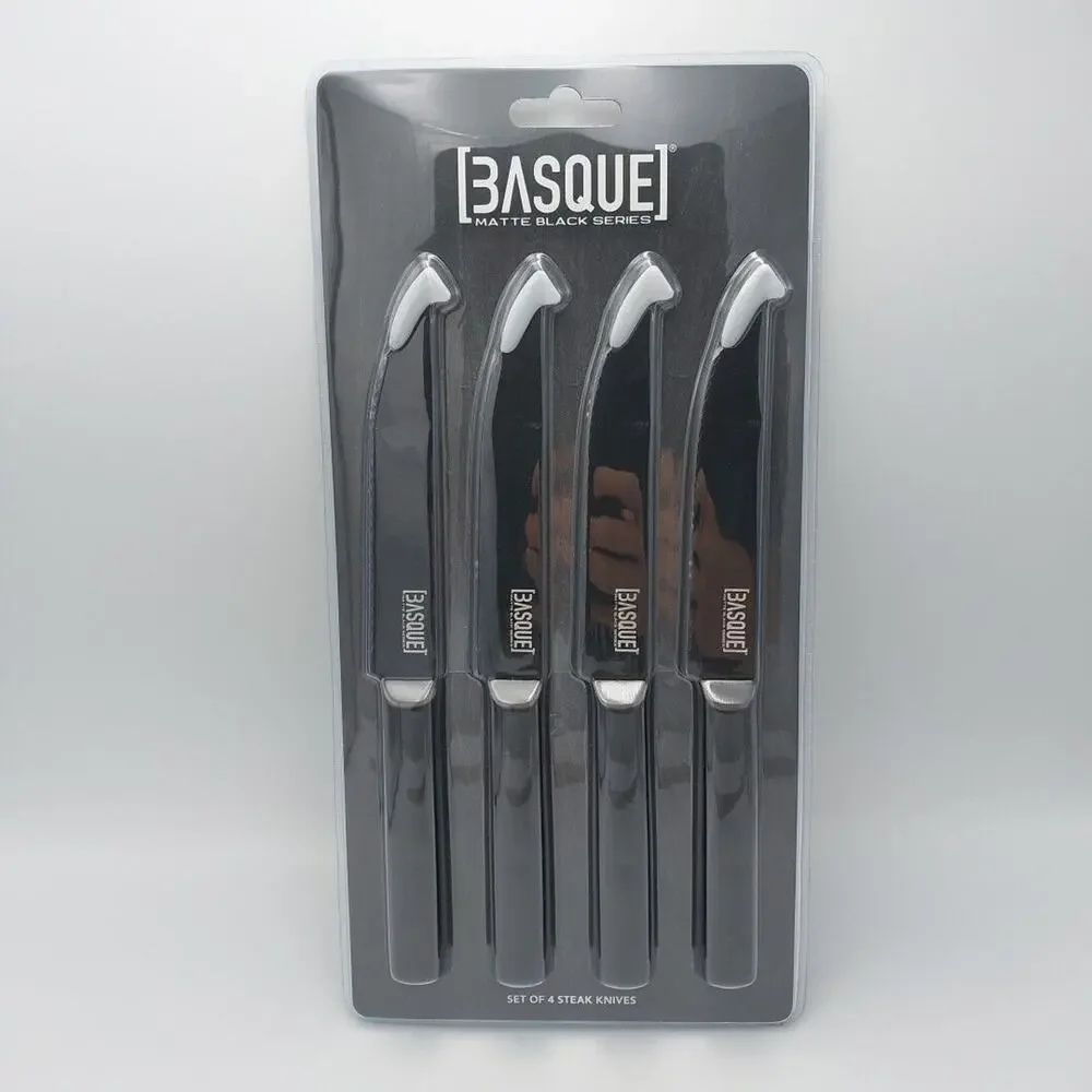 Basque Matte Black Series‎ Steak Knives. Set Of 4. New In Package.