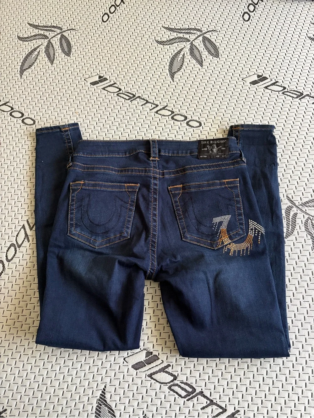 True Religion Men's Dark Blue Skinny Jeans with Embellished Pocket