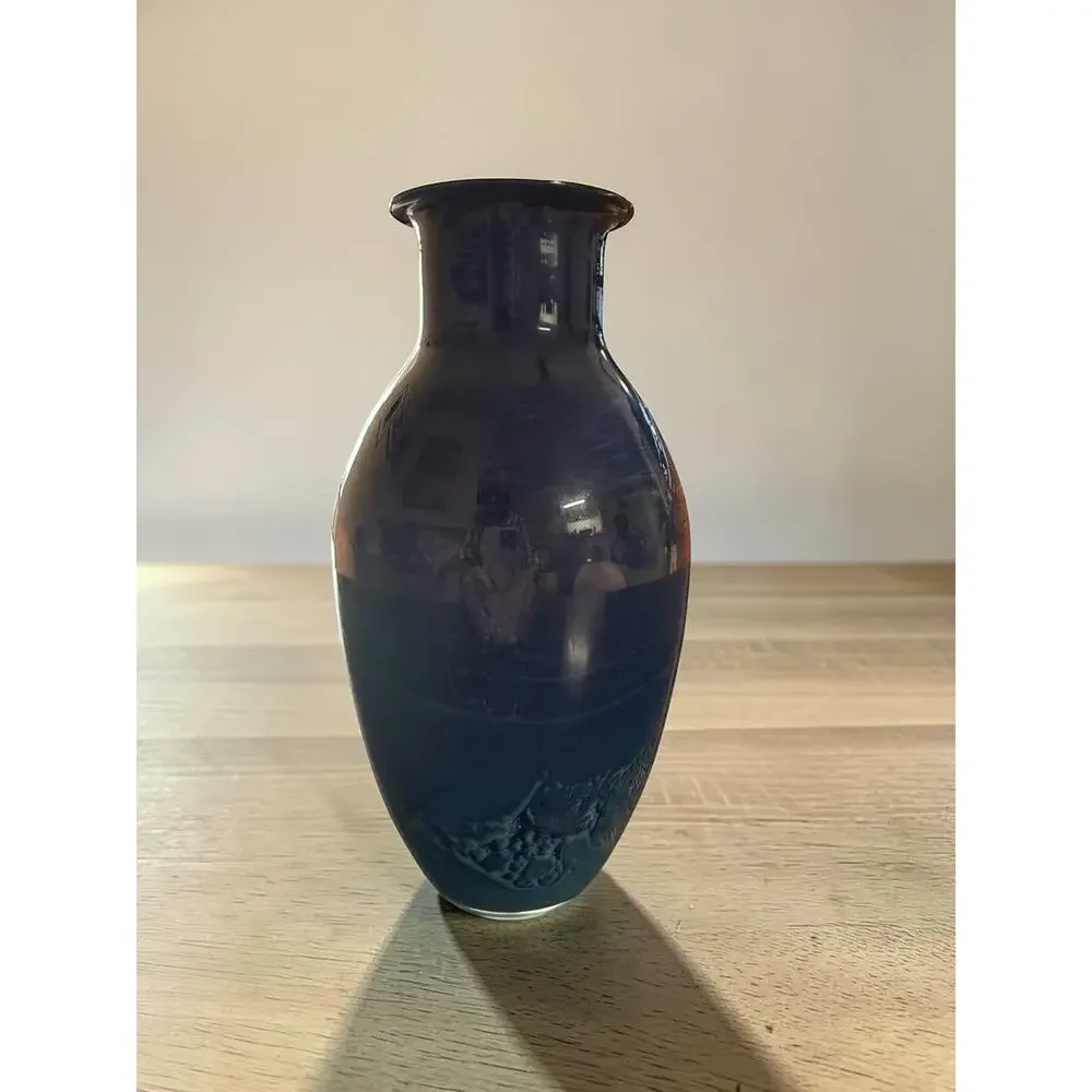 Josh Simpson Signed 2000 Blue New Mexico Art Glass Vase - 12