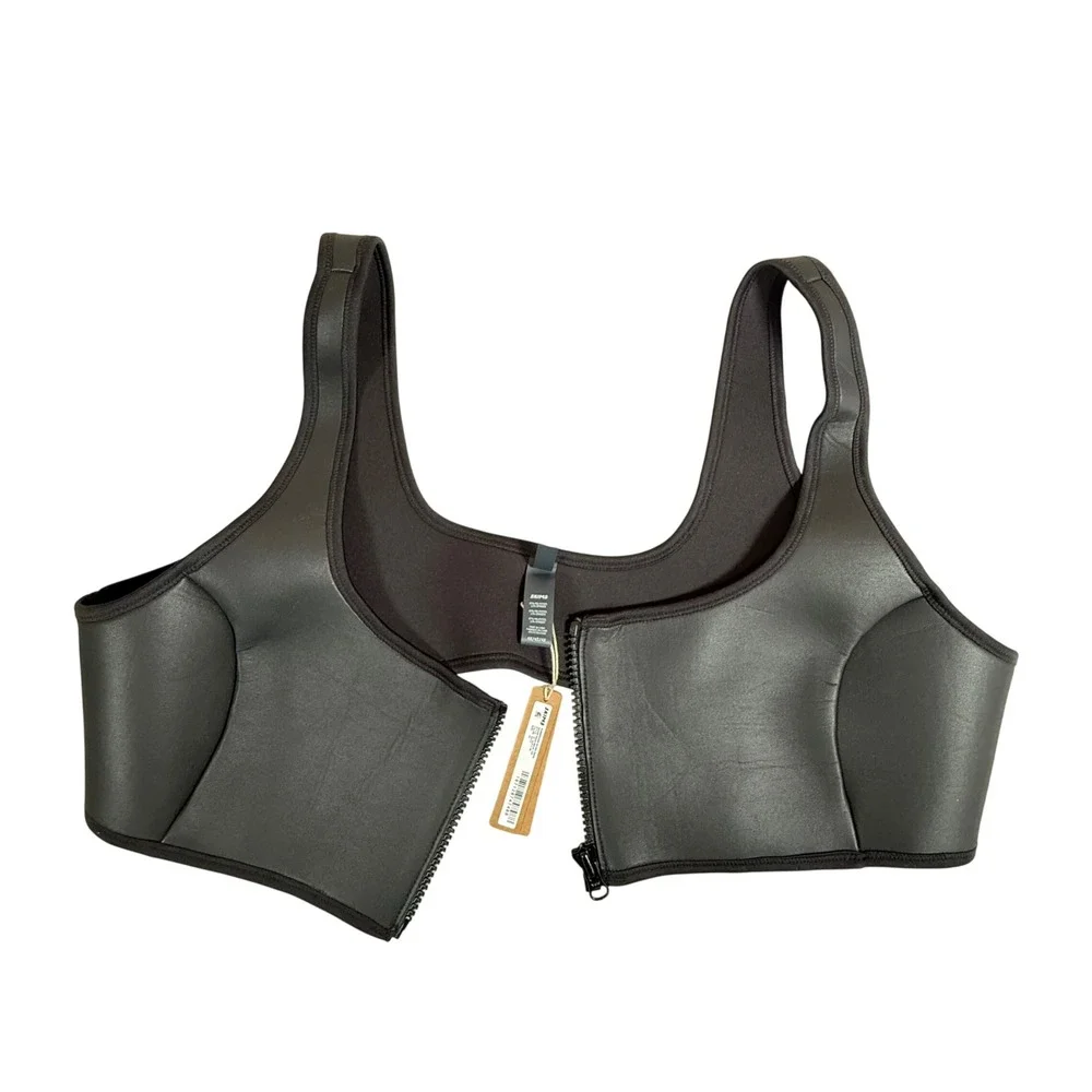 SKIMS Rubberized Scuba Swim Bikini Top Womens 4X Onyx New Front Zip Scoop Neck