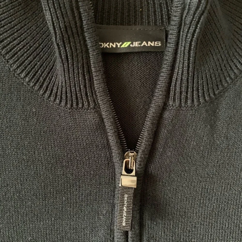 DKNY Sweater Men's Size XXL Black/Gray 1/4 Zip Mock Neck Normcore Preppy Causal