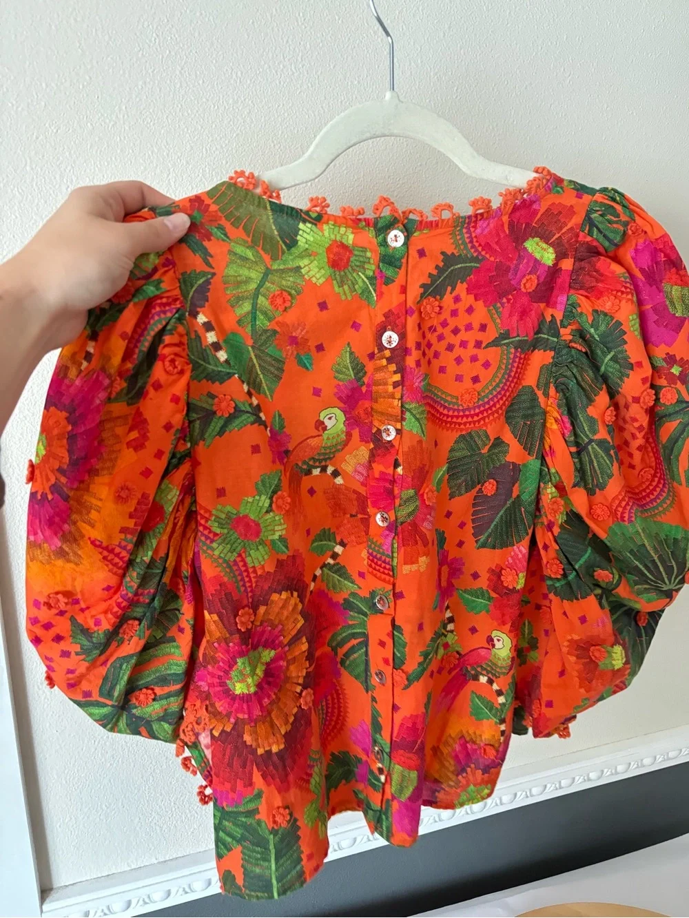 FARM RIO Cotton Blooming Garden Blouse Orange Floral Size Small