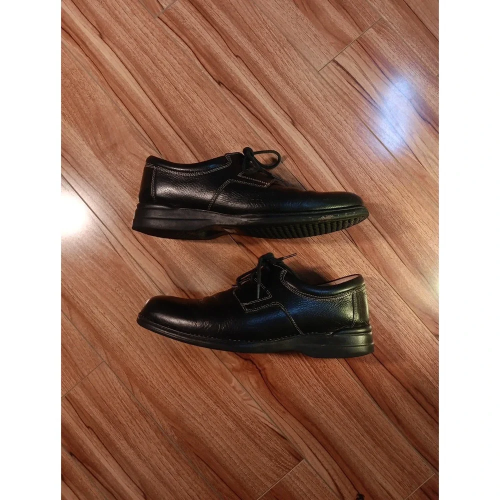 Johnston & Murphy Plain Toe‎ Oxfords Black Tumbled Leather Sz 9.5 Dress Shoes