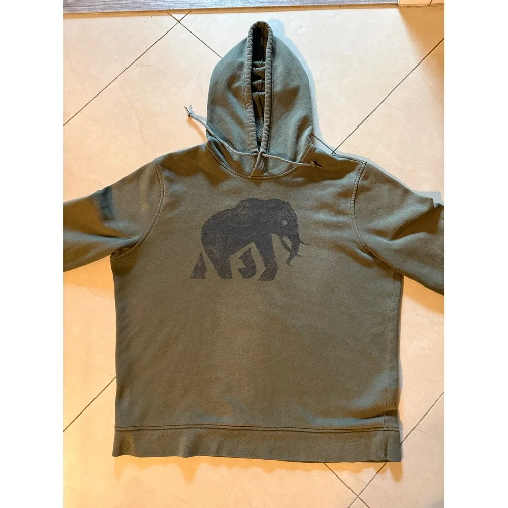 Banana Republic Mens Elephant Graphic Hoodie‎ Olive Green Fleece Sweatshirt L